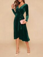 Rochie Midi Aylla Verde din Catifea