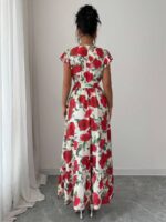 Rochie Lunga Neve Alba cu Trandafiri Rosii - imagine 2