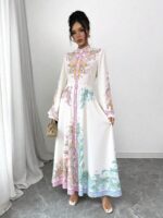 Rochie Lunga Mirem Alba cu Print Multicolor - imagine 3