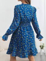 Rochie Scurta Ruzica de Maternitate Albastra cu Print Floral Galben - imagine 3