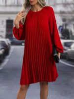 Rochie Scurta Elintina Rosie Plisata - imagine 3