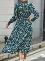 Rochie Midi Katya Verde cu Print Floral bej - imagine 2