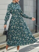 Rochie Midi Katya Verde cu Print Floral bej