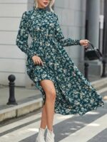 Rochie Midi Katya Verde cu Print Floral bej - imagine 3