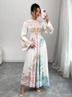 Rochie Lunga Mirem Alba cu Print Multicolor