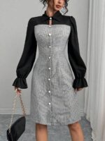 Rochie Scurta Fraja Gri cu Maneci Negre