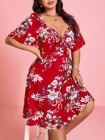 Rochie Scurta Harmony Rosie cu Print Floral Alb - Marimi Mari - imagine 3
