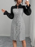 Rochie Scurta Fraja Gri cu Maneci Negre - imagine 3