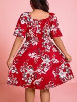 Rochie Scurta Harmony Rosie cu Print Floral Alb - Marimi Mari - imagine 2