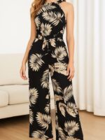 Salopeta Lunga Jeseny Neagra cu Frunze Bej - imagine 3