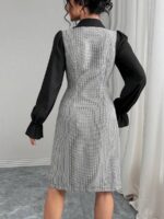 Rochie Scurta Fraja Gri cu Maneci Negre - imagine 2