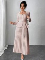 Rochie Lunga Calisa Roz Pudra Plisata