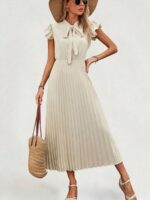 Rochie Midi Dyanna Crem cu Pliuri
