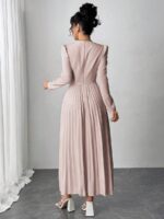 Rochie Lunga Calisa Roz Pudra Plisata - imagine 2