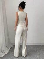 Compleu Thalena Crem format din Vesta si Pantalon - imagine 2