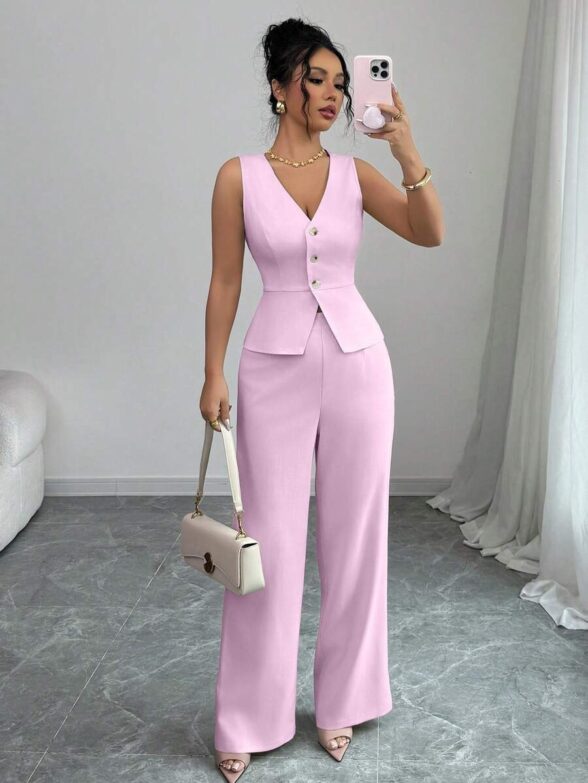 Compleu Shibba Roz format din Vesta si Pantalon