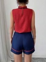 Compleu Huisy format din Top Rosu si Pantalon Bleumarin - imagine 2