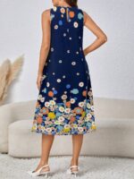 Rochie Midi Cora Bleumarin cu print Floral Multicolor - imagine 2