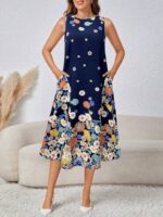 Rochie Midi Cora Bleumarin cu print Floral Multicolor