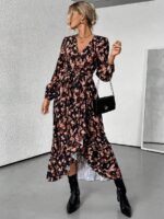 Rochie Midi Henriete Neagra cu Print Maro - imagine 3