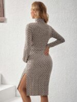 Rochie Scurta Troya de Maternitate Bej Cu Imprimeu Geometric Negru Si Curea - imagine 2
