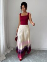 Rochie Lunga Corina Alba cu Grena in Degrade