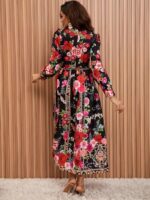 Rochie Midi Tecla Neagra cu Print Floral Rosu - imagine 2