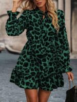 Rochie Scurta Sibora Verde cu Print Leopard Negru - Marimi Mari