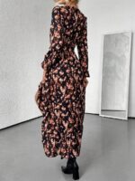 Rochie Midi Henriete Neagra cu Print Maro - imagine 2