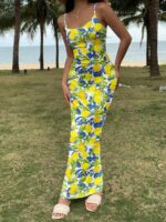 Rochie Lunga Ditte Alba cu Print Lamai
