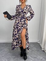 Rochie Midi Rozalija cu Print Leopard Bleumarin