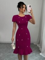Rochie Scurta Camelia Violet cu Perle