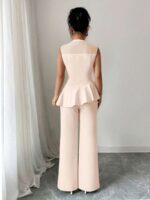 Compleu Heriett Crem format din Top si Pantalon - imagine 2
