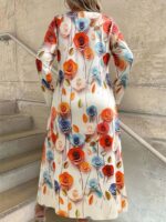 Rochie Lunga Alora Crem cu Print Floral Multicolor - Marimi Mari - imagine 2
