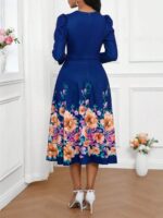 Rochie Midi Grita Albastra cu Print Floral - imagine 2