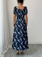 Rochie Lunga Wanda Bleumarin cu Fluturi Albi - imagine 2