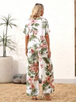 Compleu Kamela Alb cu Print Tropical - imagine 2