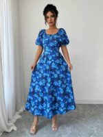 Rochie Lunga Thilda Albastra cu Print Floral