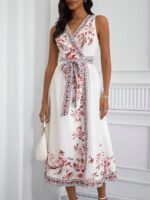 Rochie Midi Marlis Alba cu Print Rosu