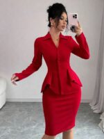 Compleu Cindy Rosu format din Sacou si Fusta Scurta