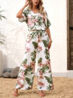 Compleu Kamela Alb cu Print Tropical