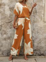 Compleu Gabrielle Caramiziu cu Print Floral Crem