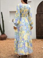 Rochie Lunga Jyoty Lila cu Print Floral Galben - imagine 2