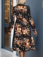Rochie Midi Adelaid Neagra cu Print Floral Maro - imagine 2