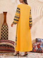 Rochie Lunga Linny Galbena cu Print Albastru - imagine 2