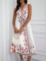 Rochie Midi Marlis Alba cu Print Rosu - imagine 3