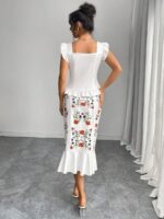 Compleu cu Fusta Midi Faida Alb cu Print Floral - imagine 2