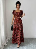 Compleu Olynna cu Print Leopard format din Fusta Lunga si Top