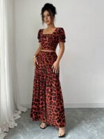Compleu Olynna cu Print Leopard format din Fusta Lunga si Top - imagine 3