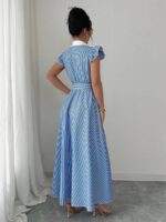 Rochie Lunga Emma Alba cu Dungi Albastre - imagine 2